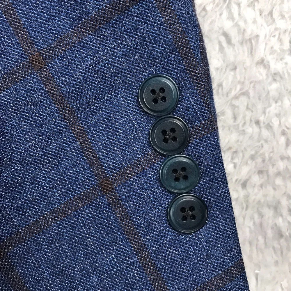 Psycho Bunny Worsted Wool Windowpane Sport Coat Mens 54L Navy Blazer